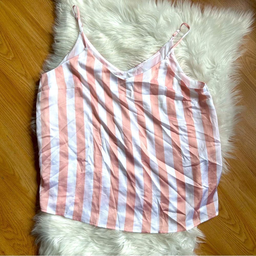 NEW Apt 9 Cami Top Pink White Stripped Satin Finish Size large